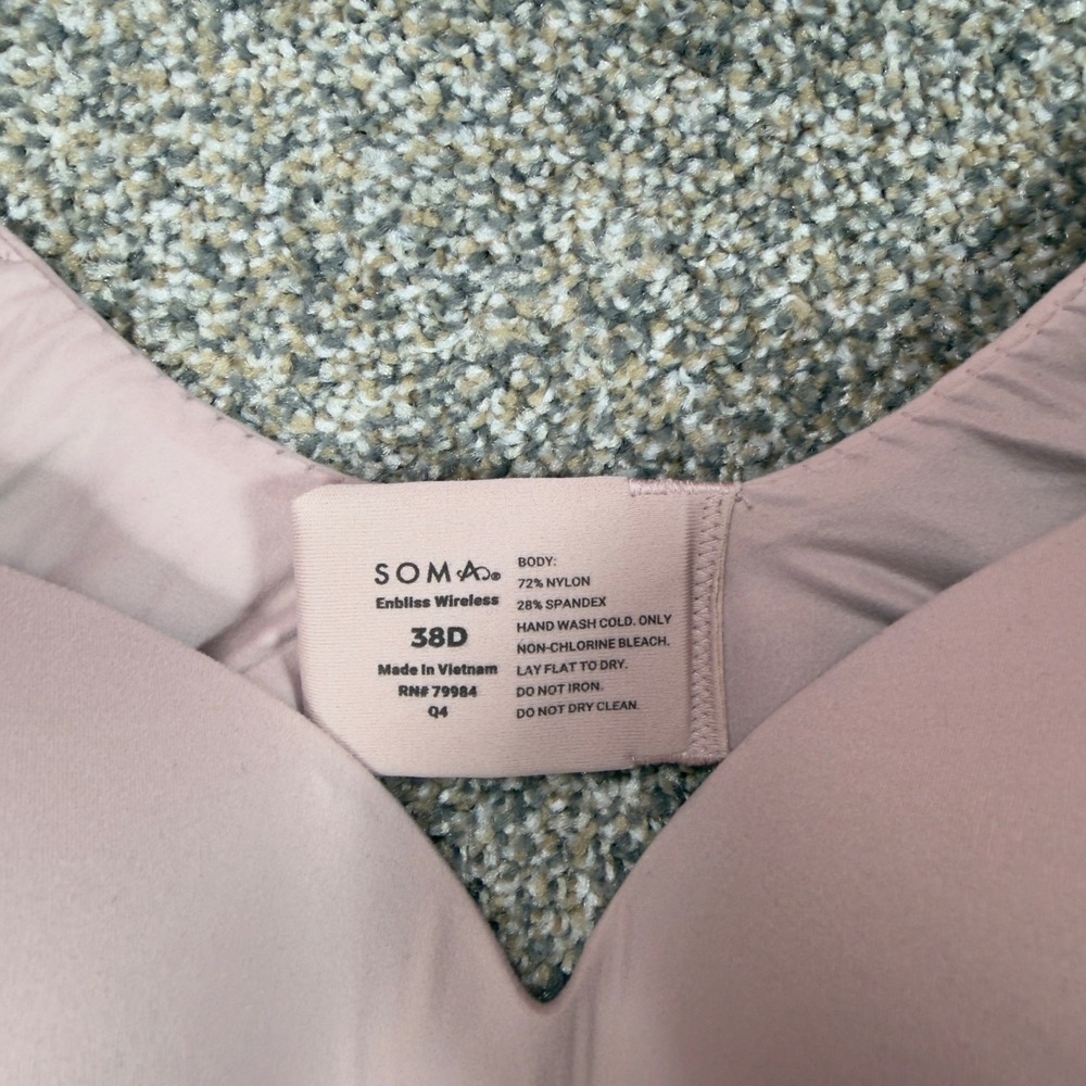 Soma Enbliss Wireless Bra 38D Blush Pink Smooth Comfort Adjustable Straps 79984 - Picture 2 of 6